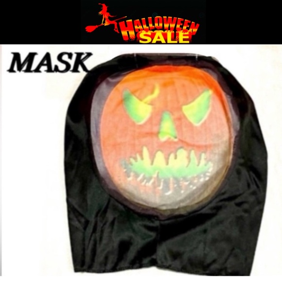 🎃SEASONS INC midnight creatures scary spooky pumpkin mesh mask size ADULT - Picture 9 of 9